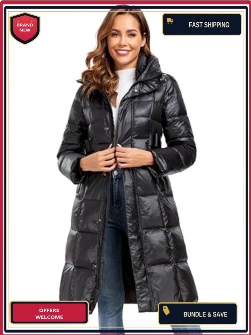 Women's Long Hooded Puffer Jacket Duck Down Winter Coat Regular Fit Quilted